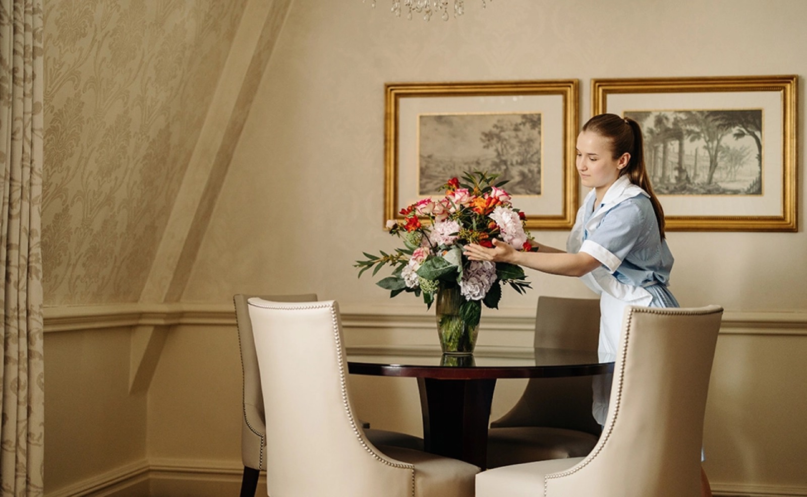 Fresh flowers set on the dining table