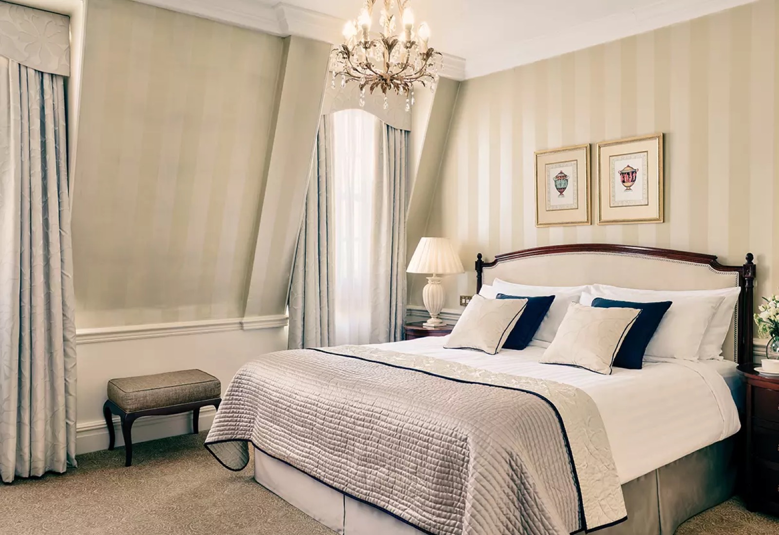 Bedroom under the eaves with striped walls