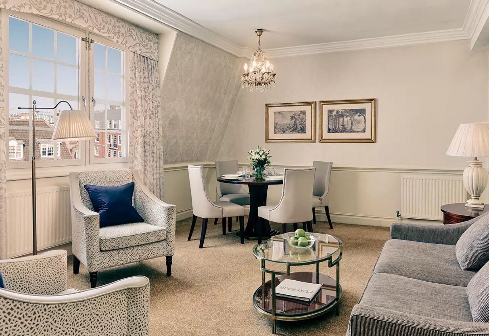 Lounge and dining area overlooking the rooftops