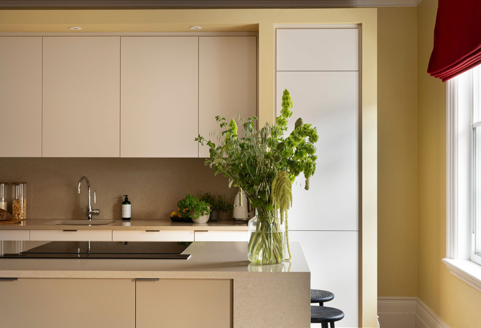 Kitchen worktop and tall fitted storage