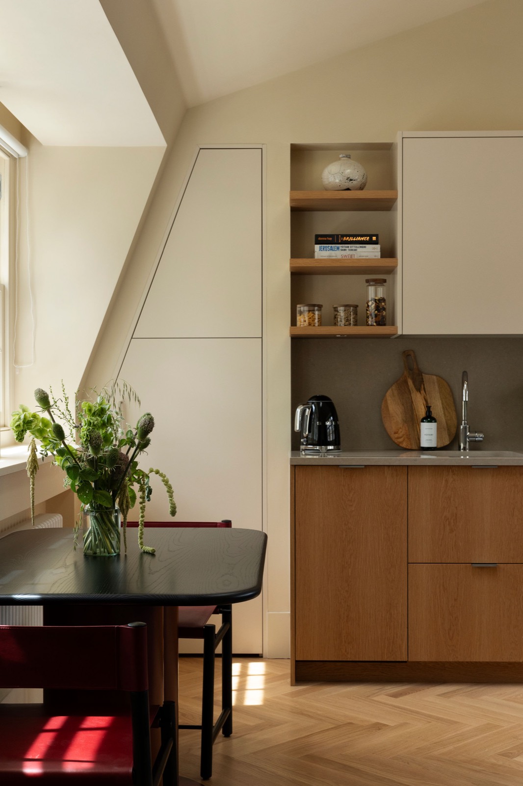 Kitchen and dining table in morning light