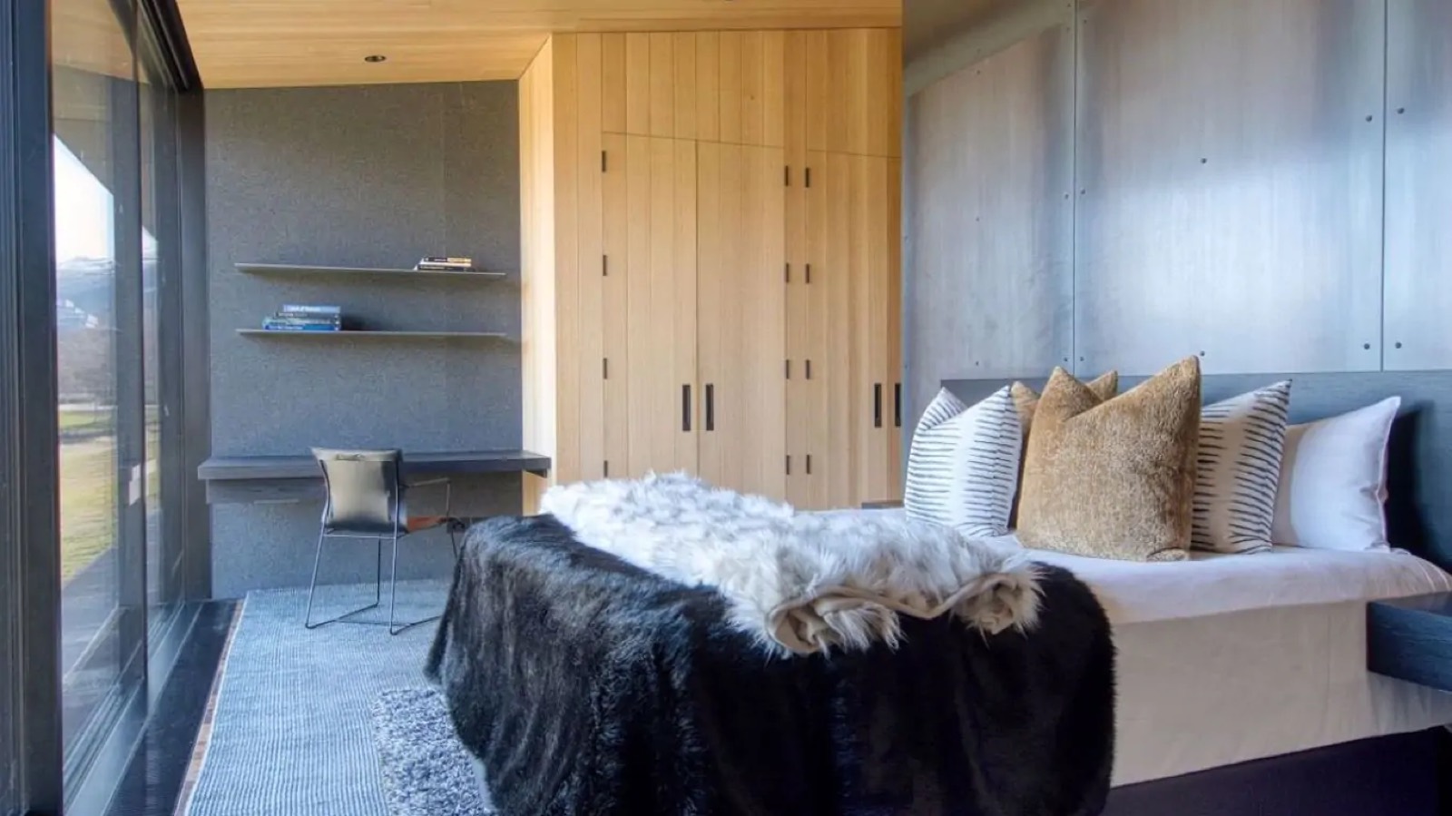 Second bedroom with desk nook and wardrobes