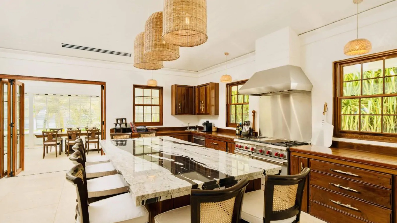 Kitchen with marble island and range