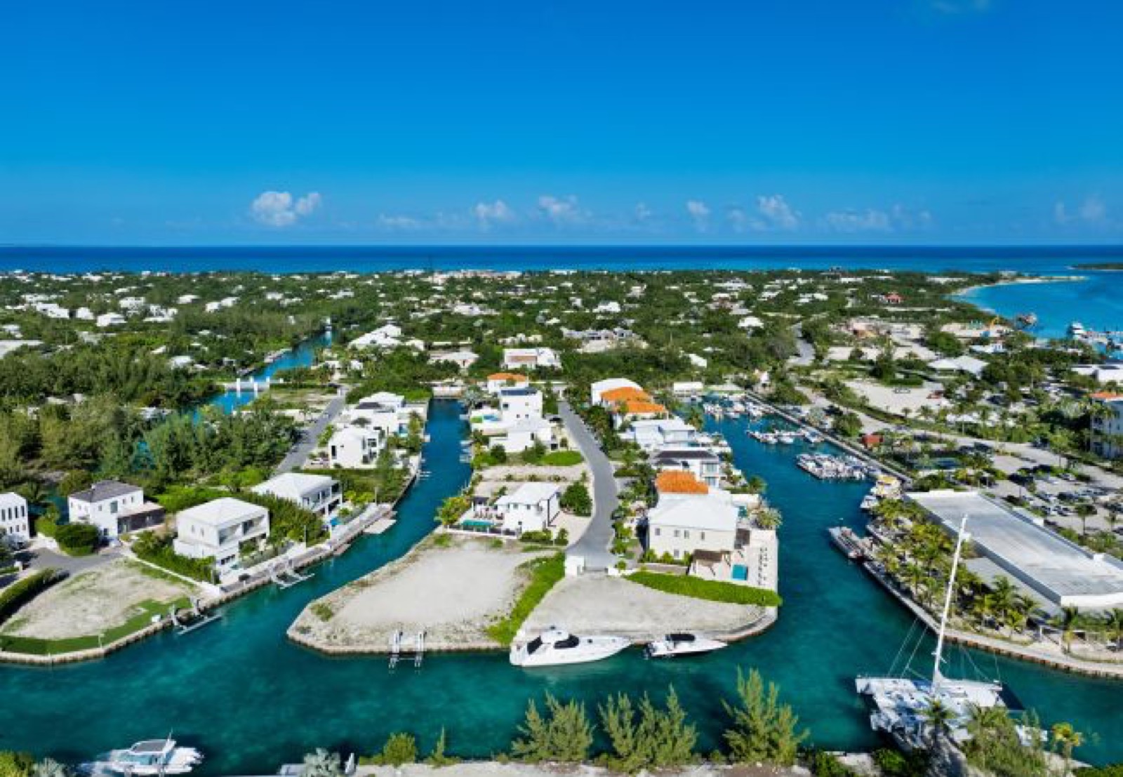 Aerial over the canals and marina
