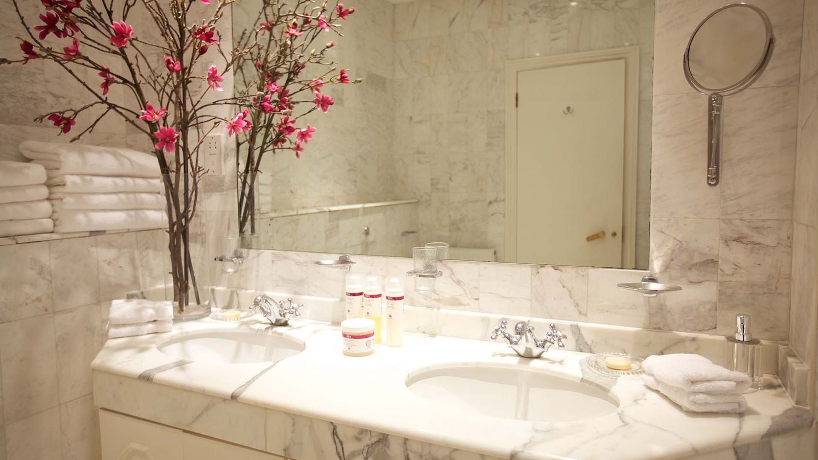 Marble bathroom with twin basins