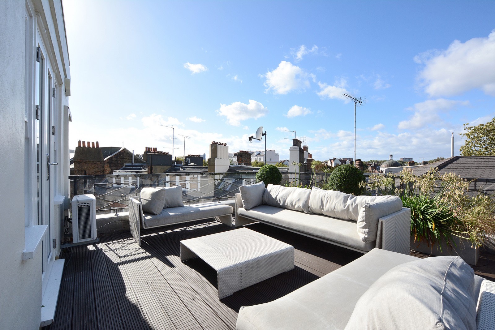Decked terrace with views over the rooftops