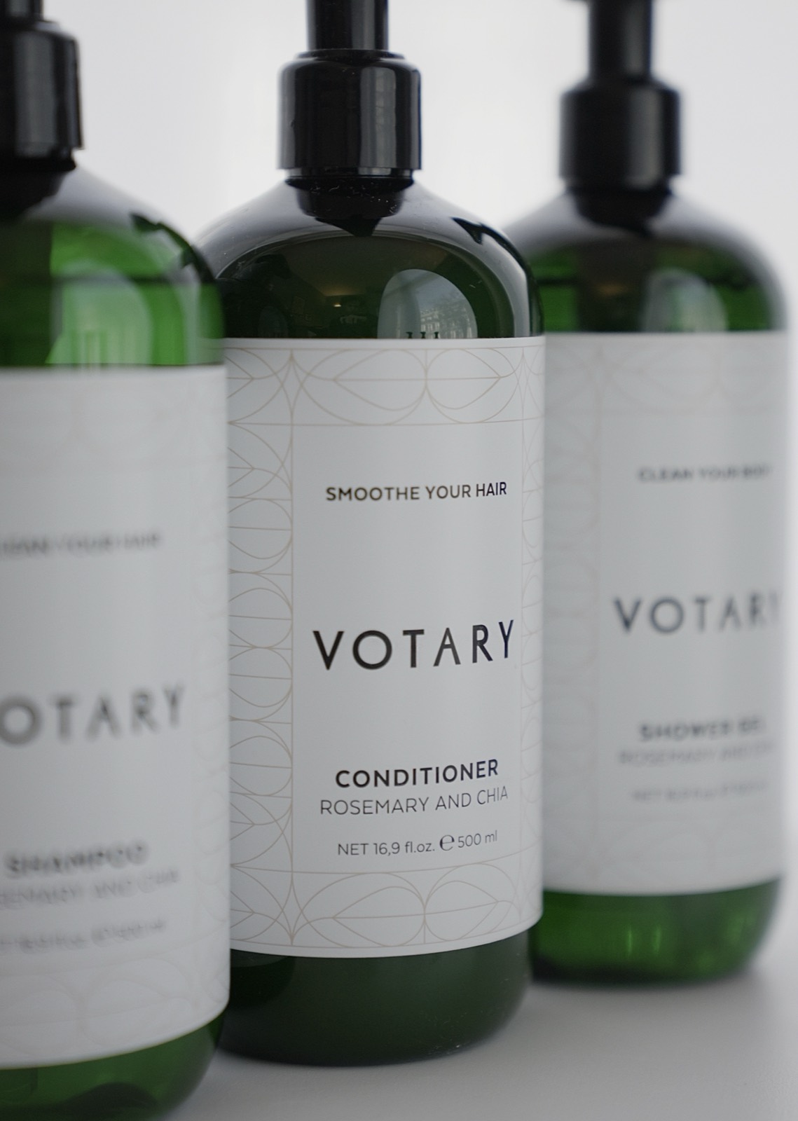 Votary shampoo, conditioner and shower gel