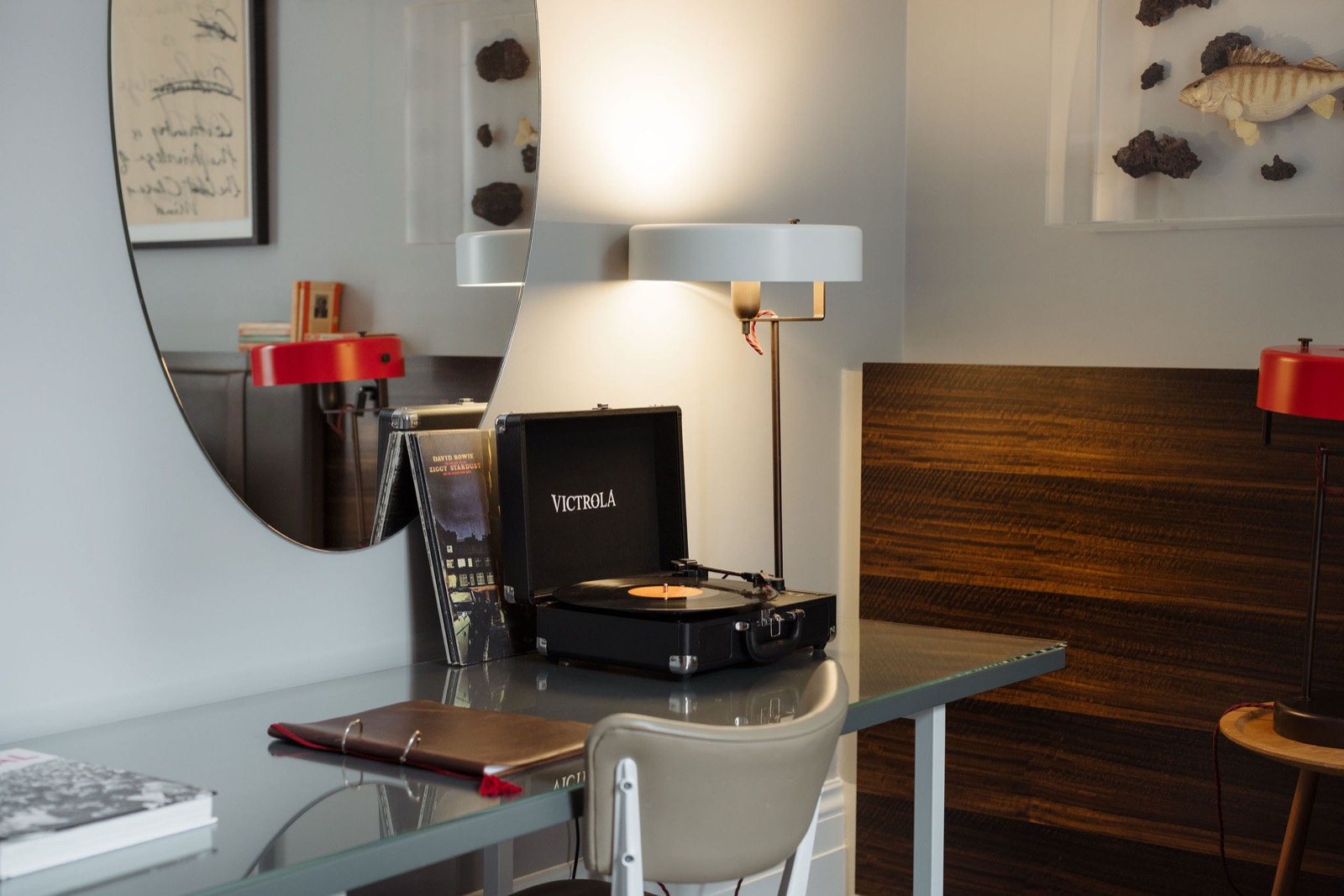 Record player on the writing desk