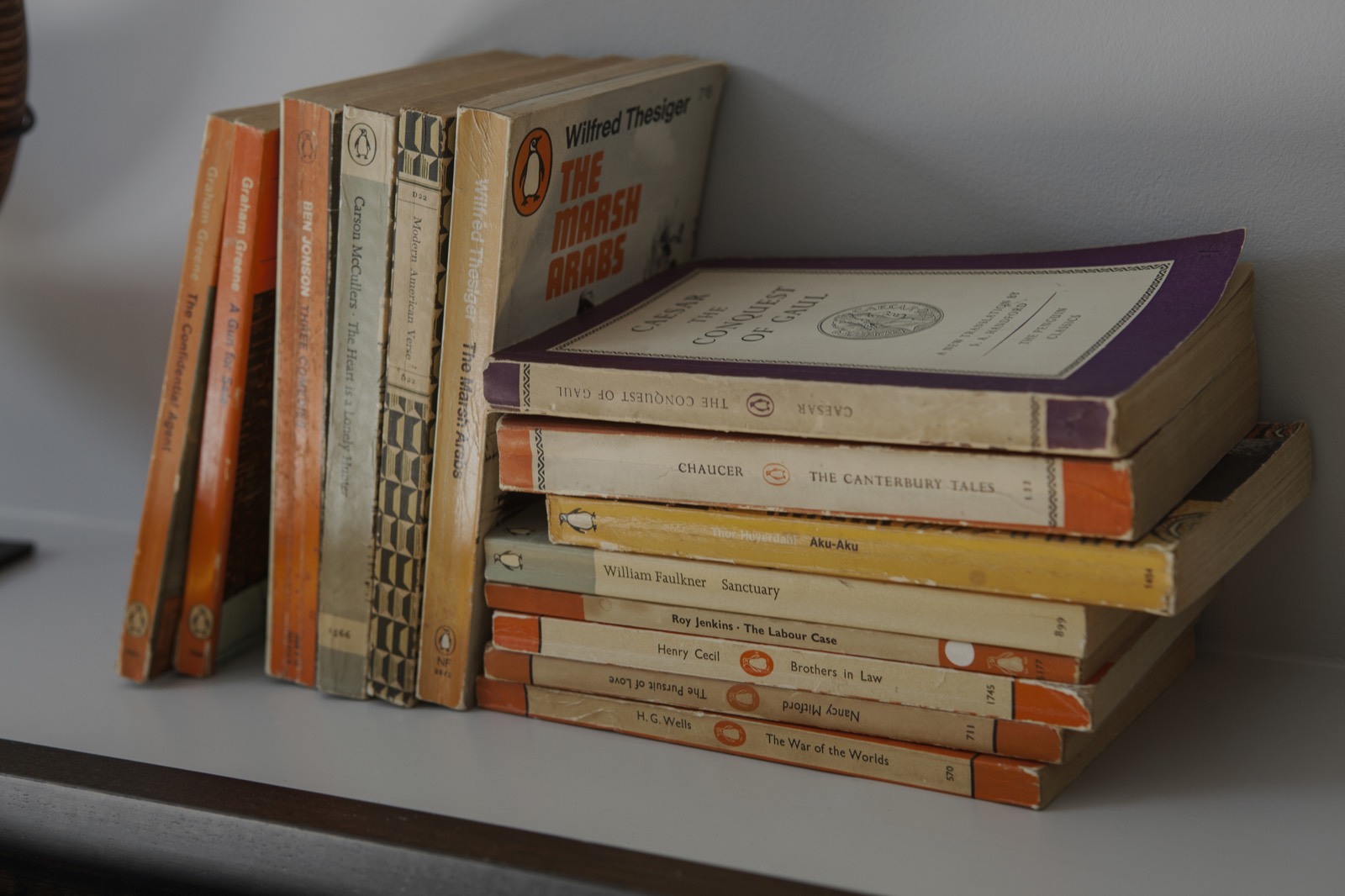 Vintage Penguin paperbacks on the shelf