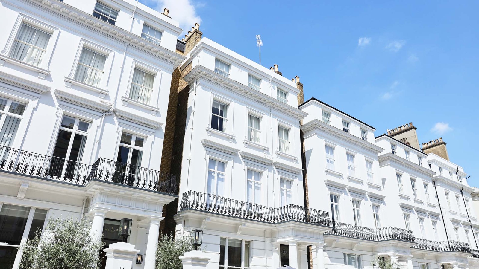 The white stucco terrace from the street
