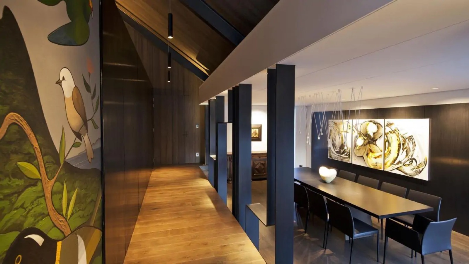 Panelled hall opening to the dining room