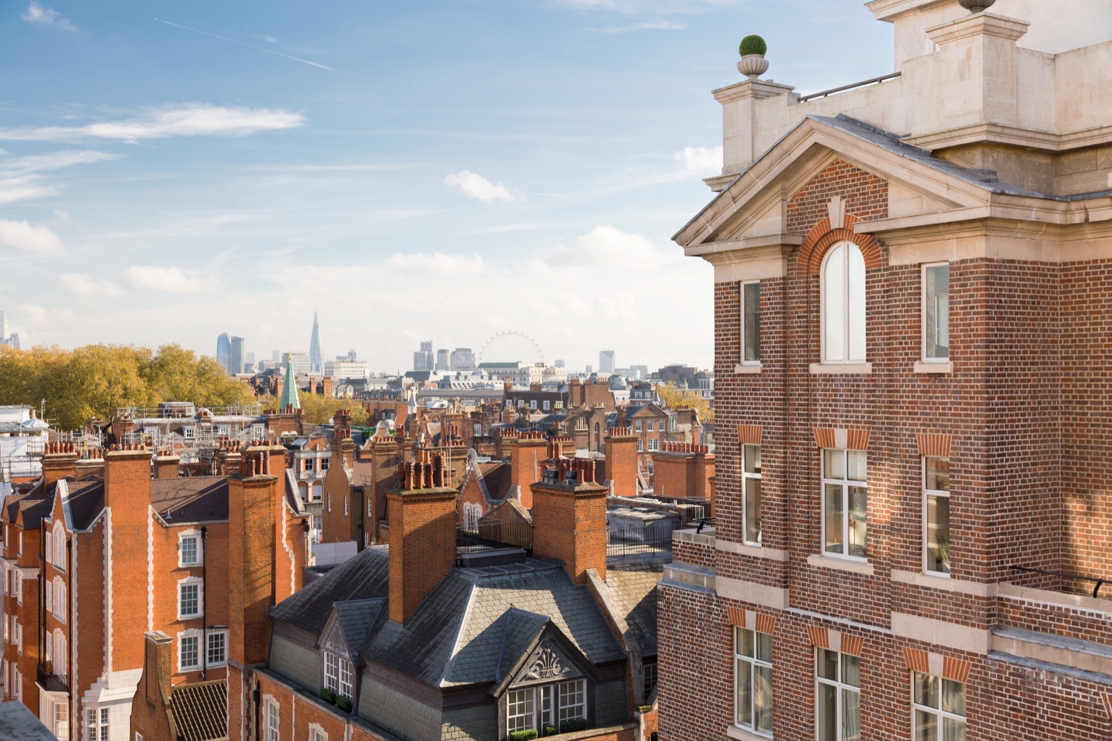 Mayfair rooftops with the city skyline beyond