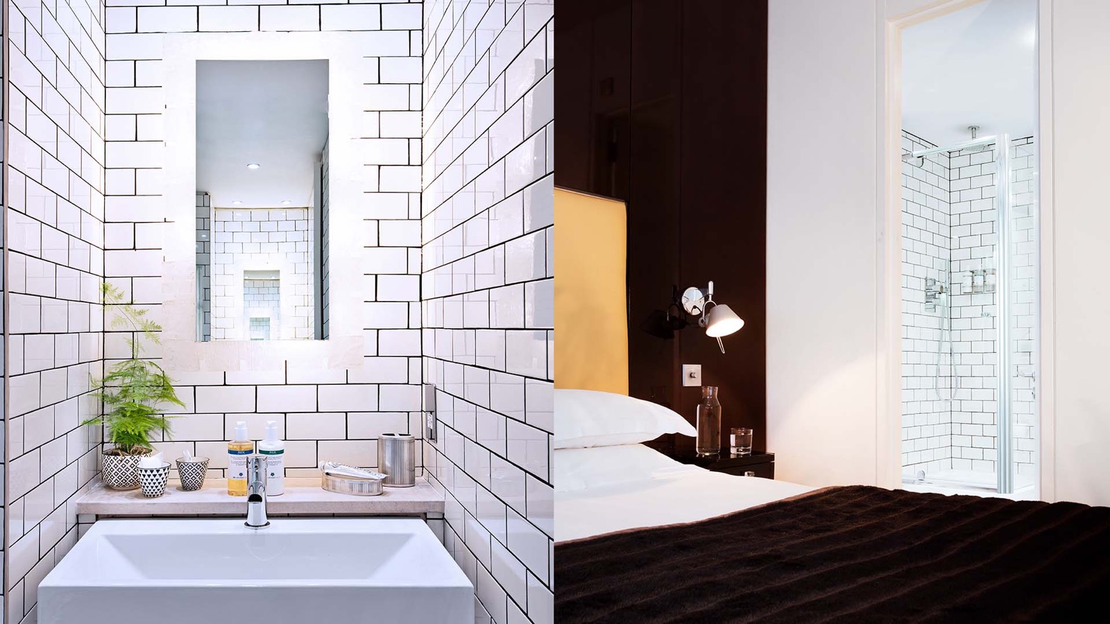 Tiled basin and bedroom with ensuite shower