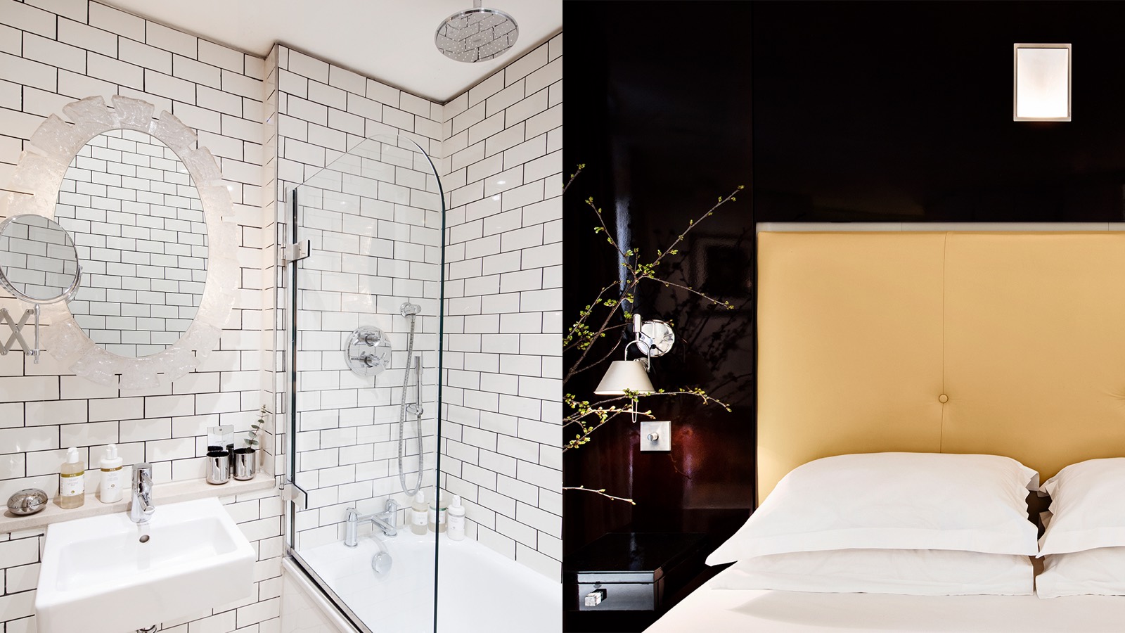Bathroom with metro tiles, bath and shower