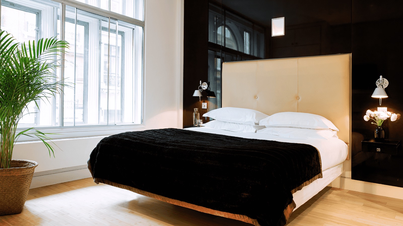 Double bedroom beside the tall window