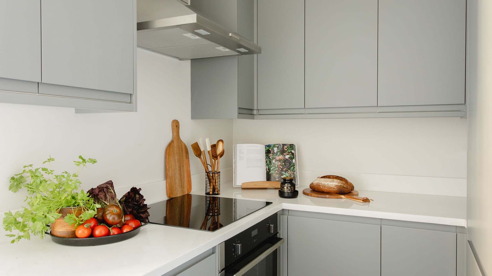 Galley kitchen with induction hob and oven