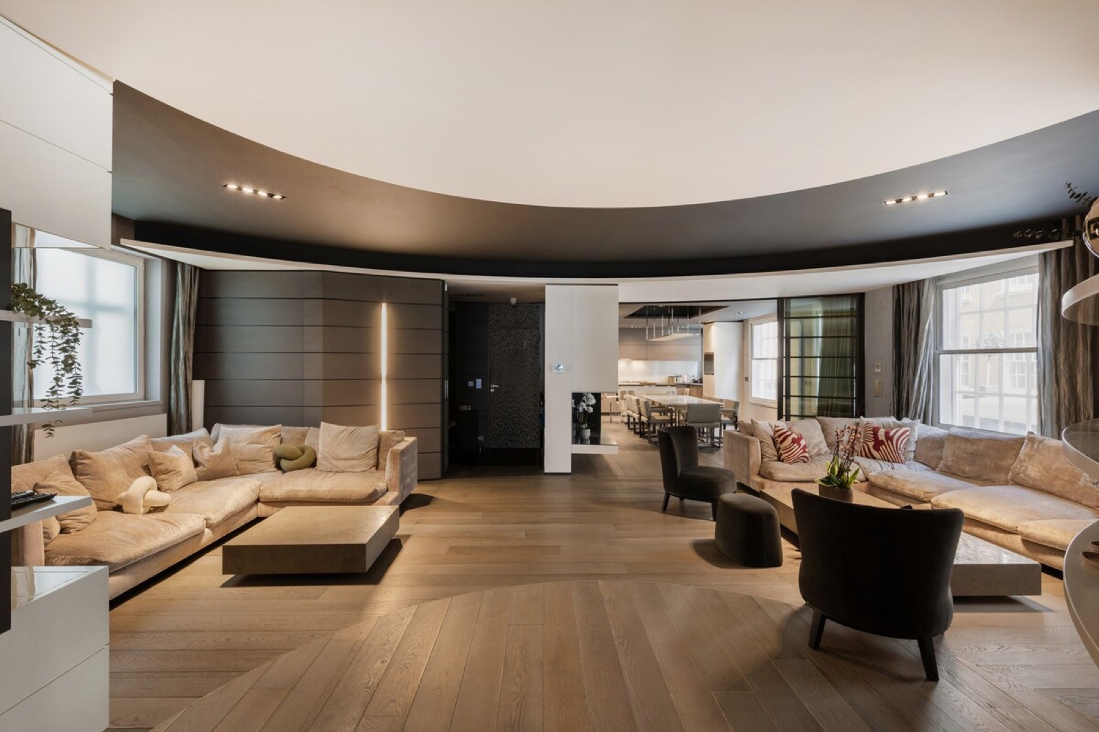 The reception room, looking towards the kitchen