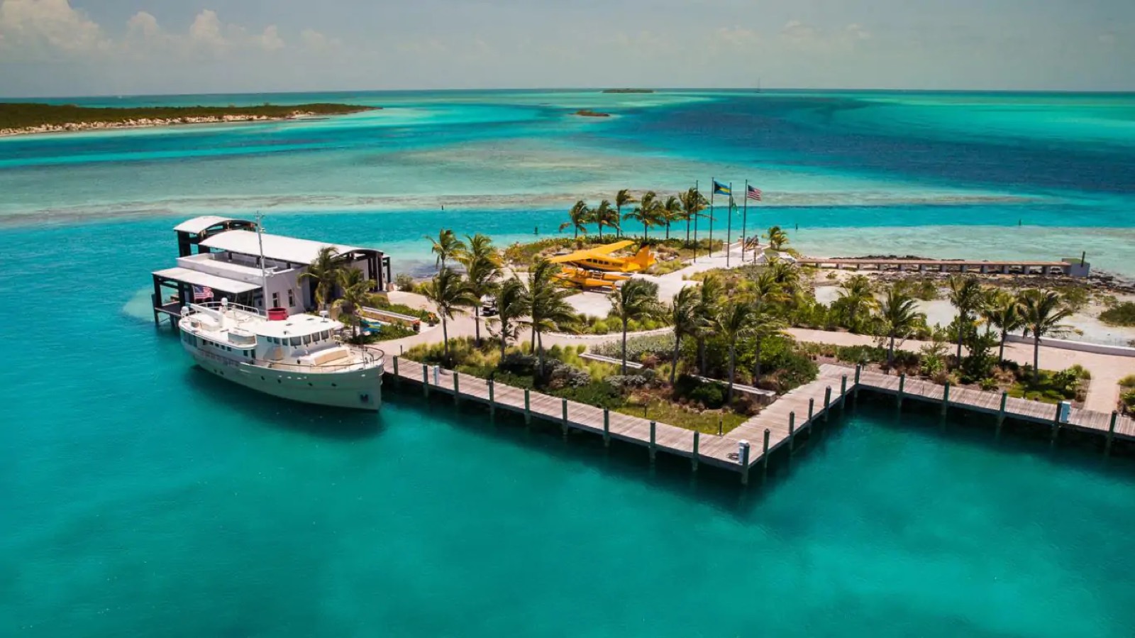 The private marina with clubhouse and seaplane