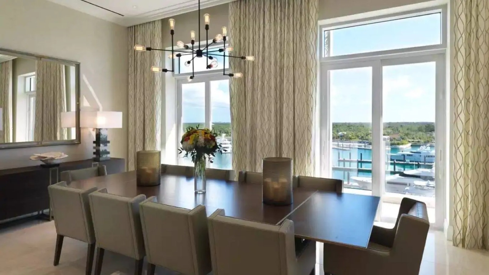 Dining room with doors onto the marina
