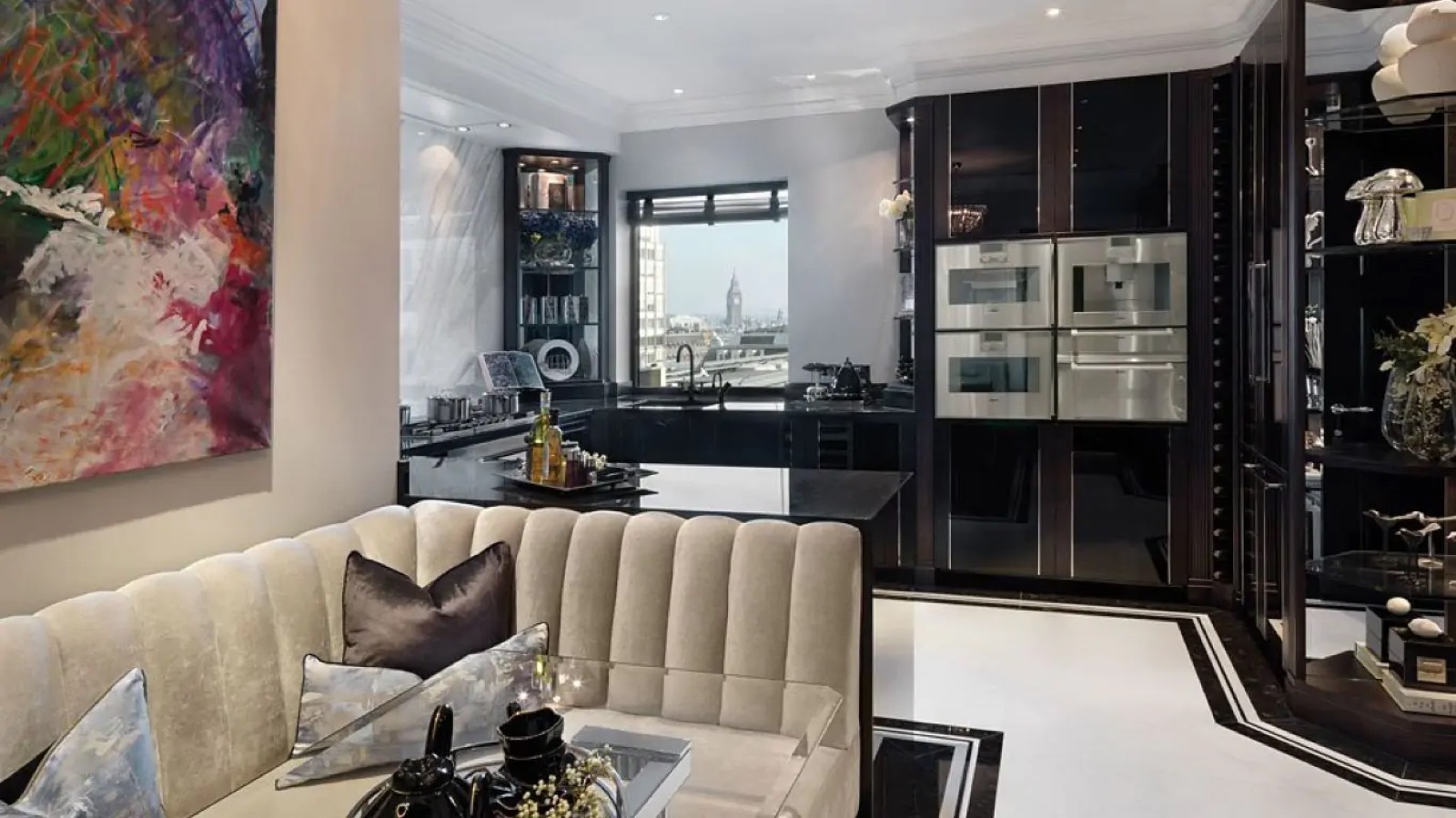 Kitchen and banquette looking towards Big Ben