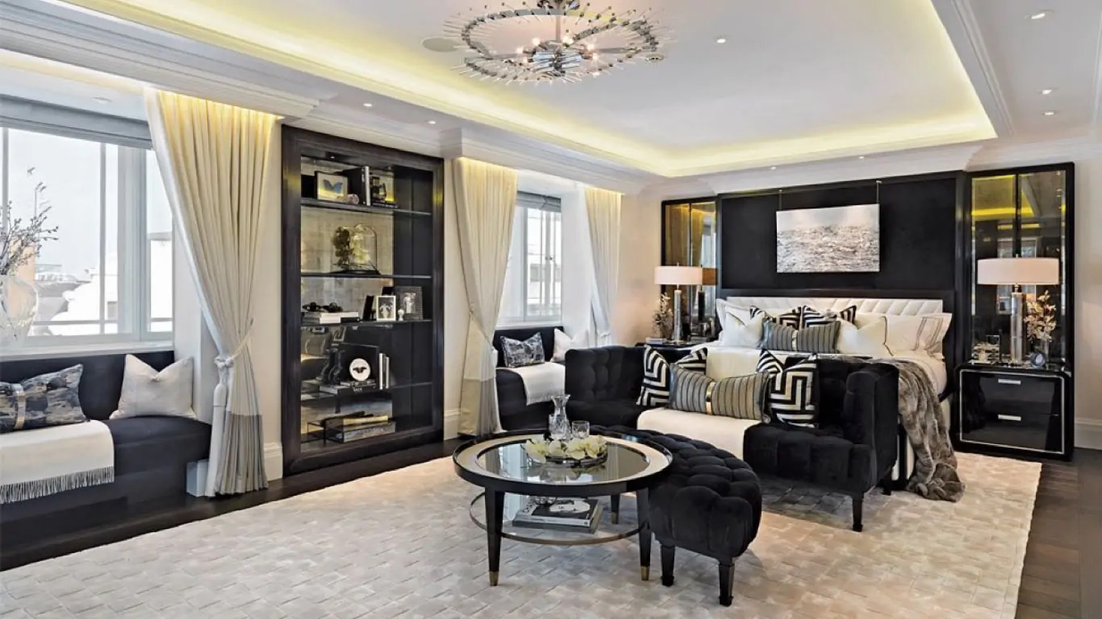 Principal bedroom with window seat and sitting area
