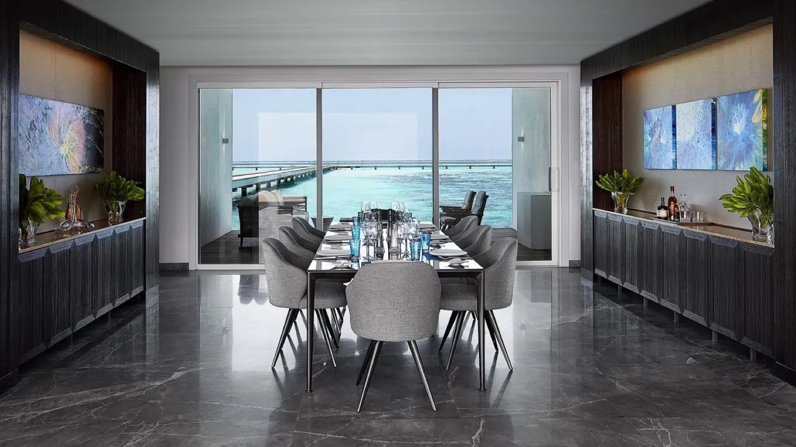 Formal dining room laid for eight