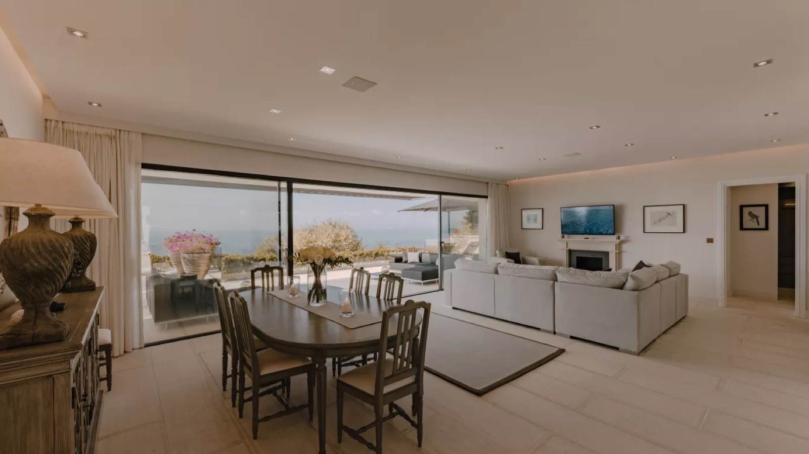 Second sitting room with fireplace and terrace doors