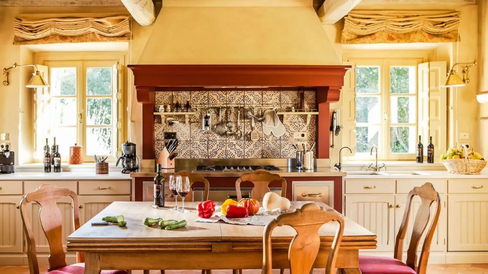 Kitchen with tiled range wall and dining table
