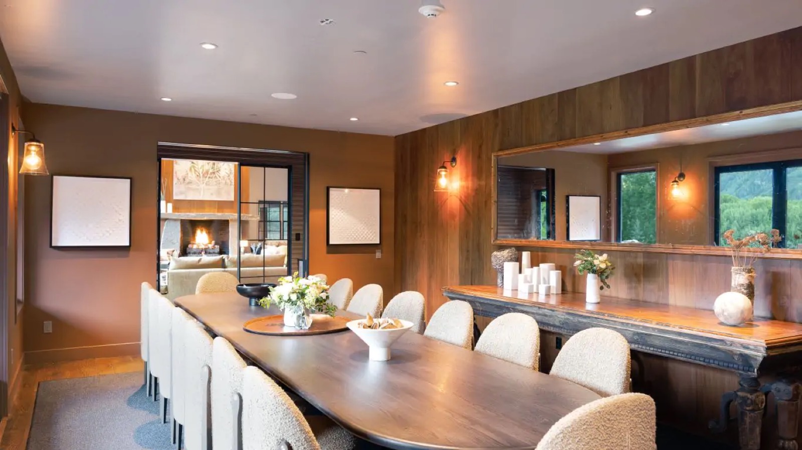 Formal dining room with long oval table