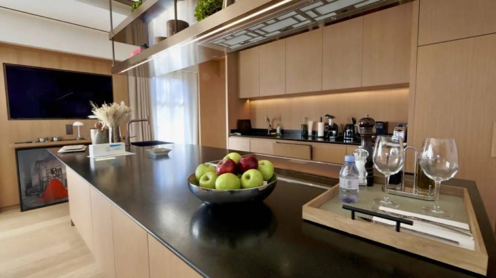 Kitchen island in dark stone