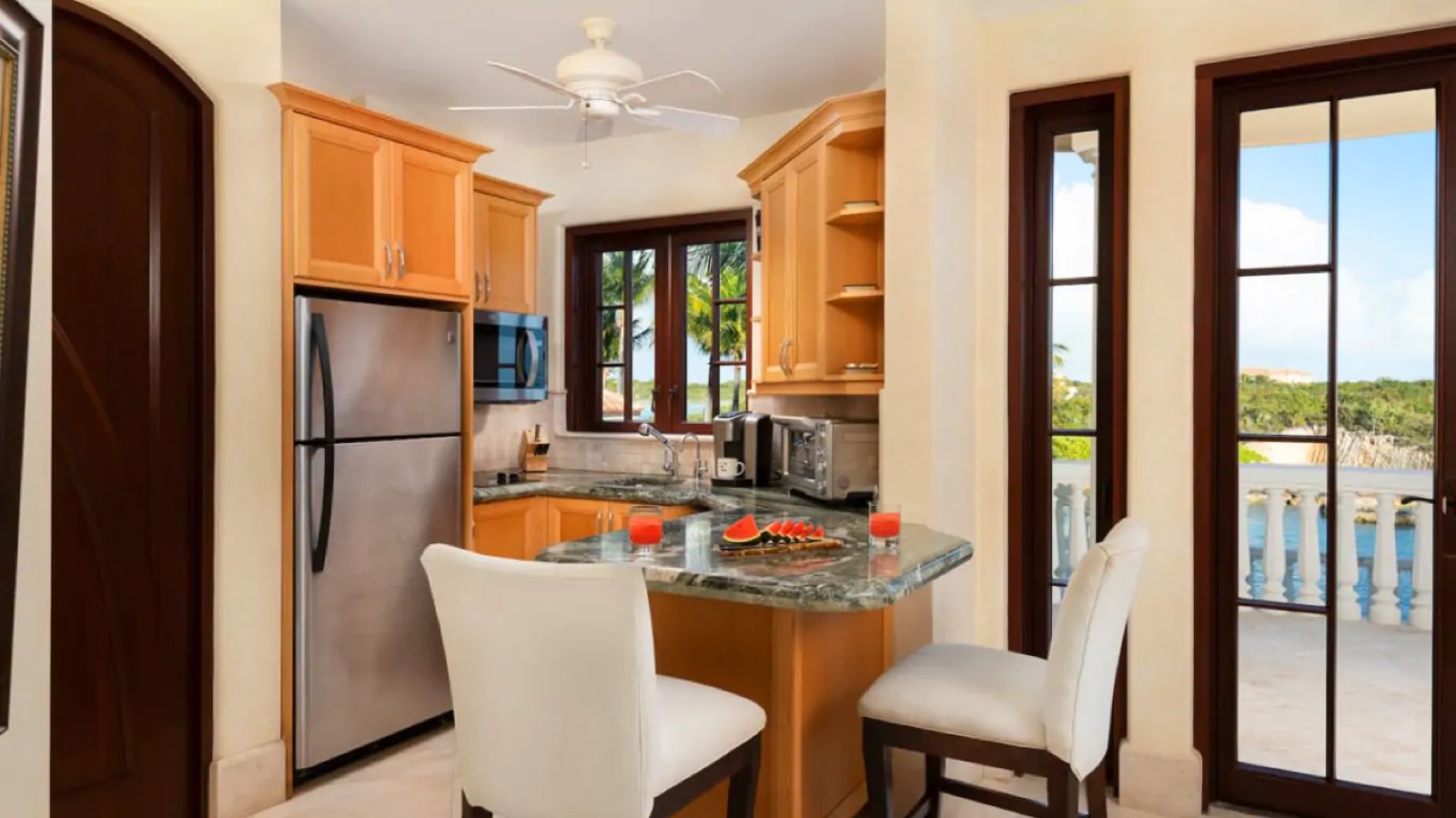 Guest kitchenette with doors to the balcony