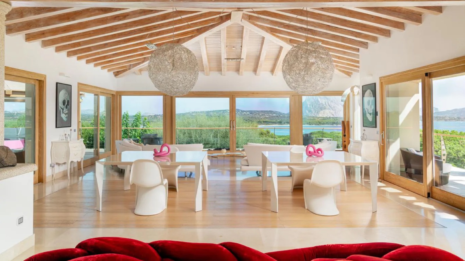 Dining tables set against the sea view