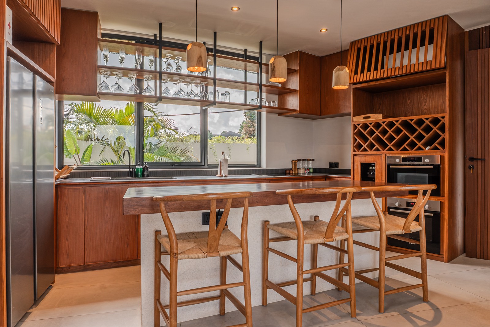 Kitchen with breakfast bar and wine rack