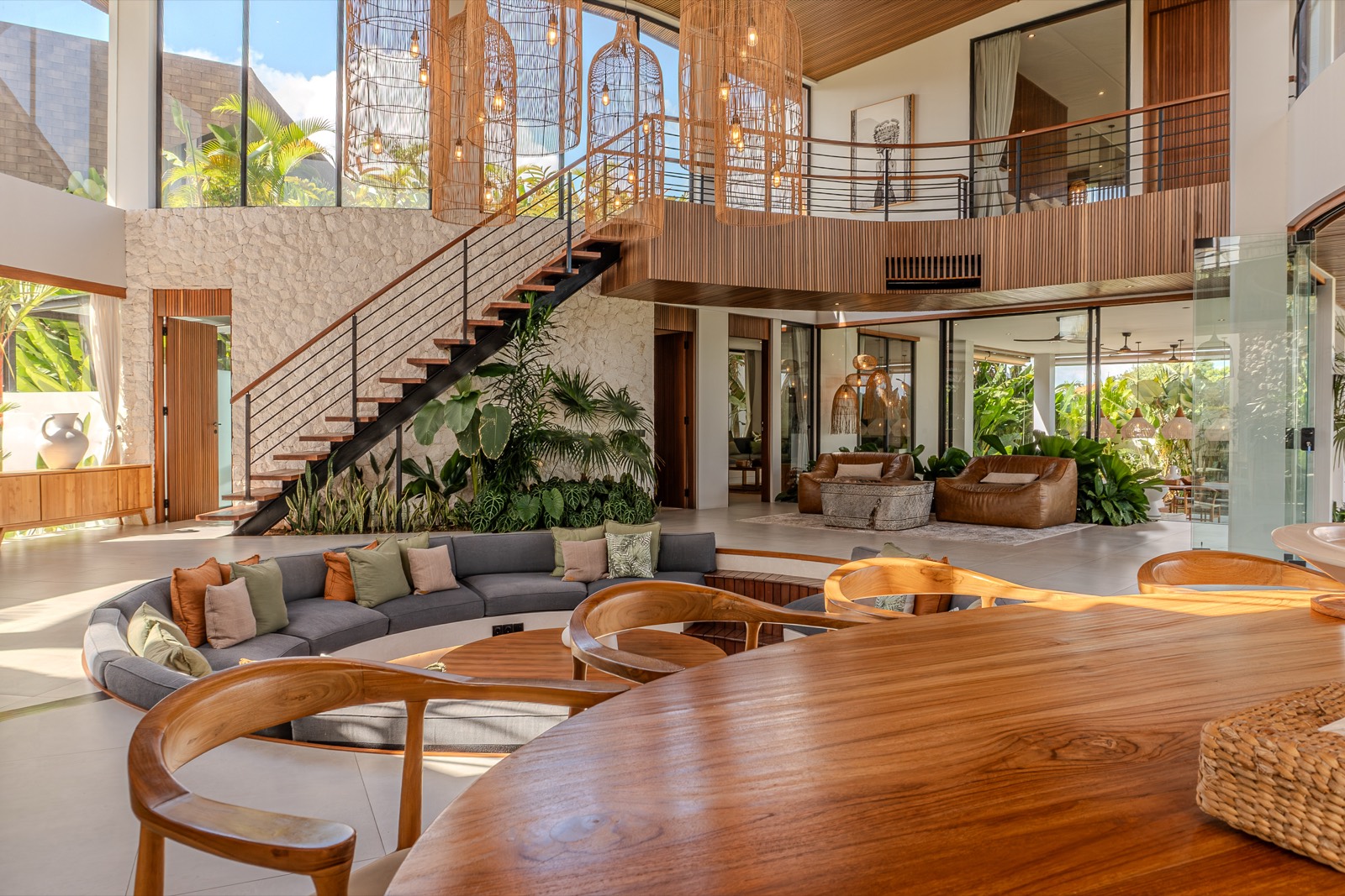 The entrance hall and floating staircase
