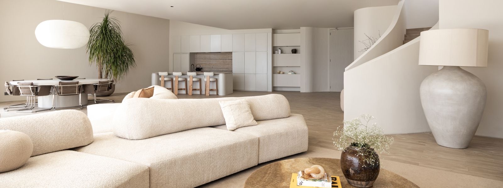 Living, dining and kitchen in one space