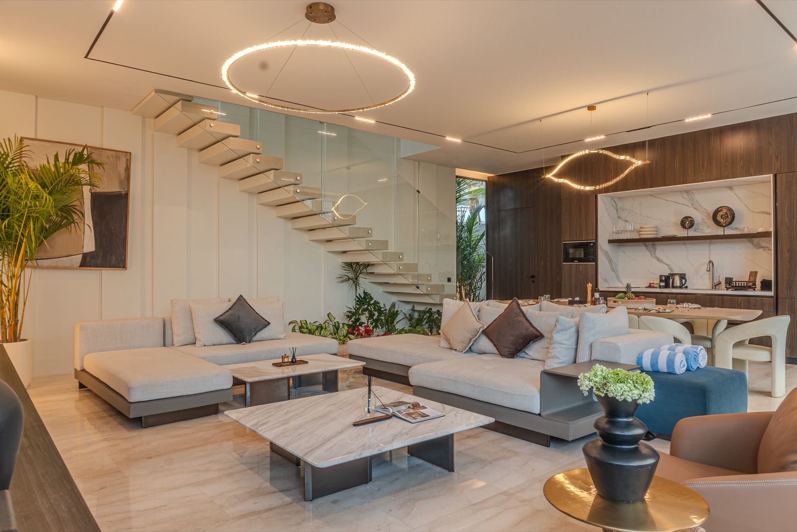 Sofas and marble tables in the main living room
