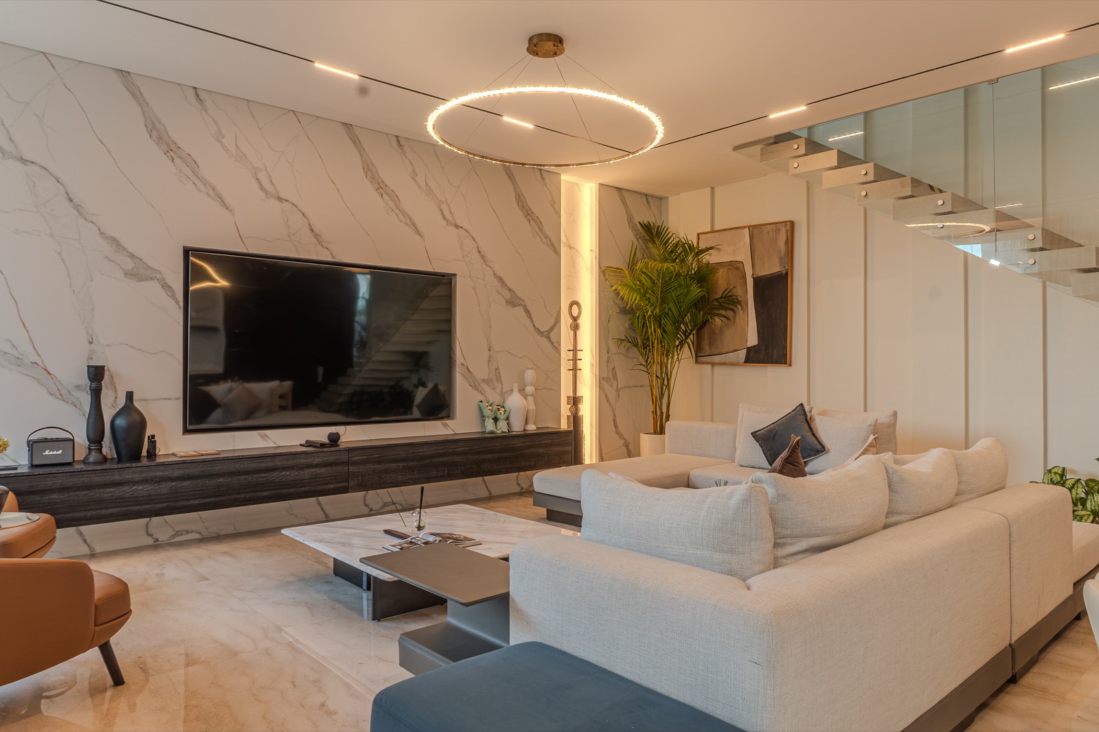 Marble media wall in the sitting room