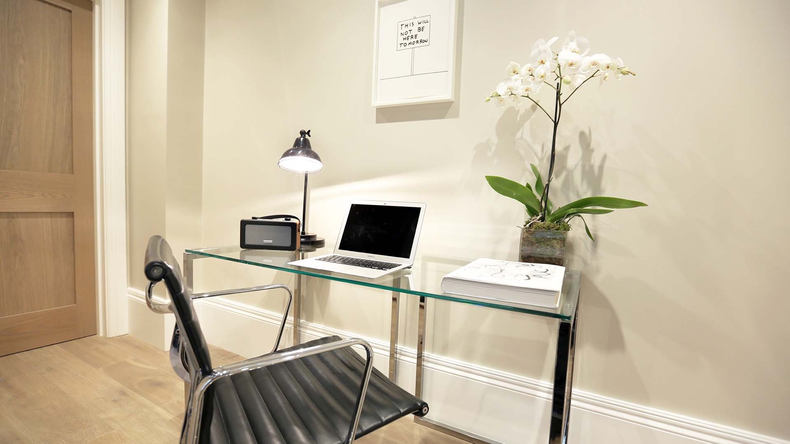 Study desk with a contemporary print