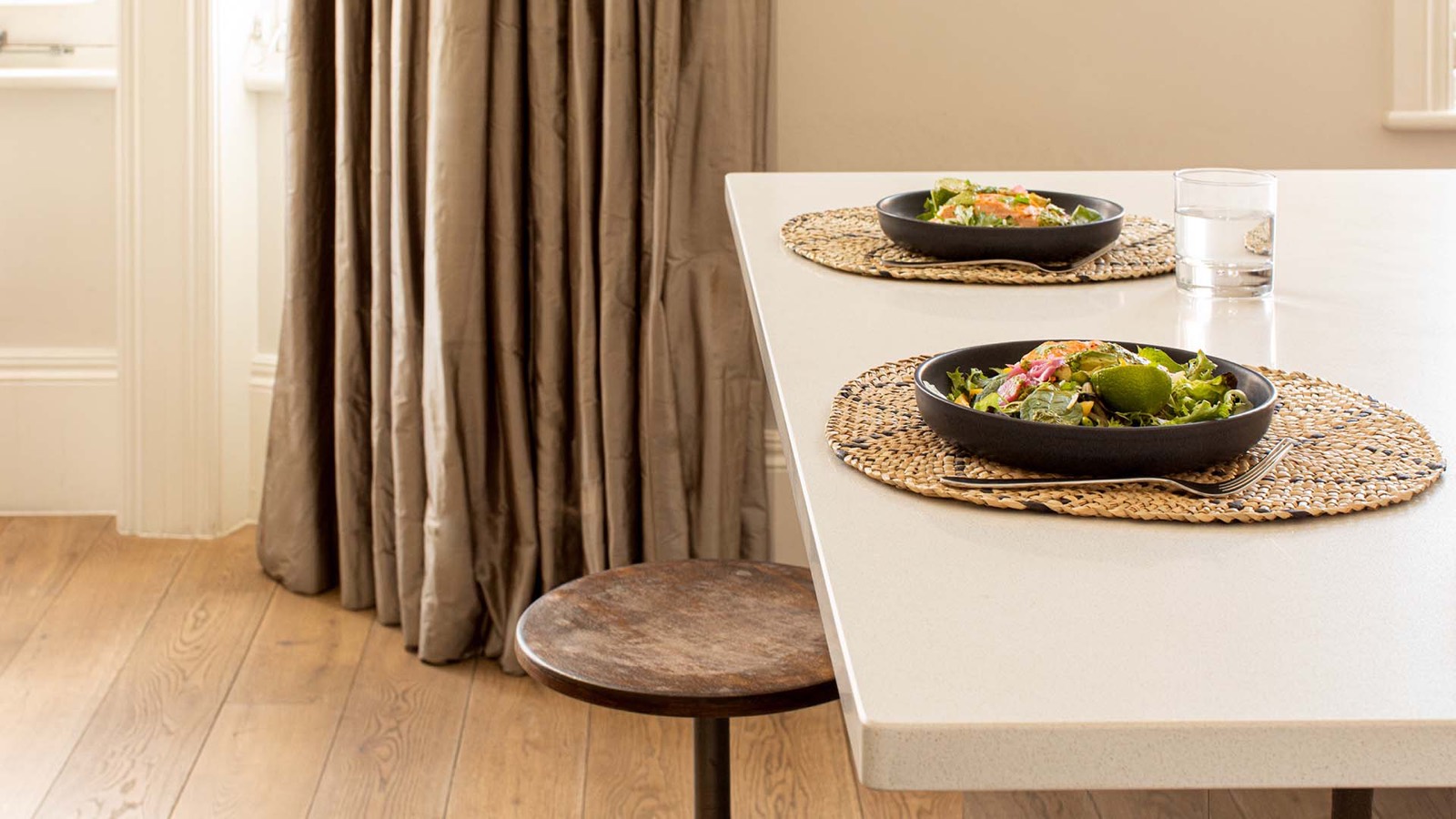 Breakfast bar laid for two