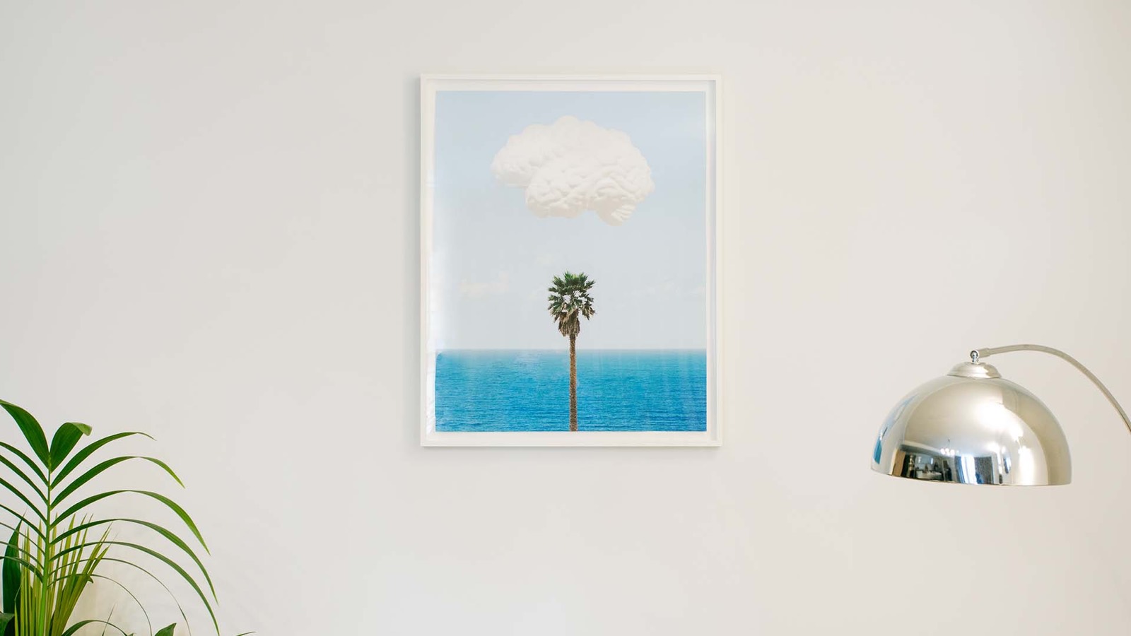Contemporary print and chrome arc lamp